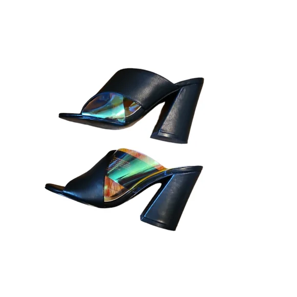 Leith Black Leather Heeled Mules Sz 6 - Picture 3 of 4